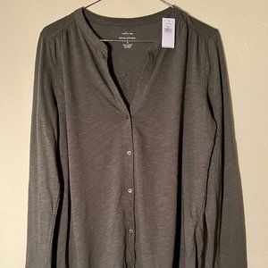 Banana Republic Factory Malibu Button Down Cotton Slub Olive Green Tee S NWT